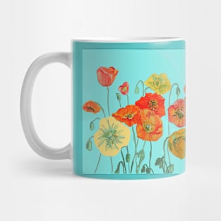 Poppy Watercolor Painting Orange Aqua Art Mug